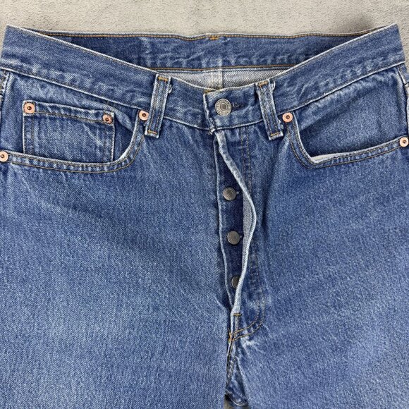 LEVIS 501xx Straight Leg Button Fly Womens Reworked Cheetah Print Denim Jeans 31 - Picture 4 of 10